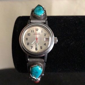 Simplicio Sterling Turquoise Zuni watch Band Ends